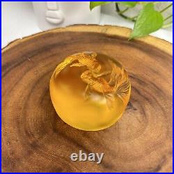 Tittot Art Glass Amber Crystal Signed 3D Paperweight Koi Pond Fish 3 Vtg 1998