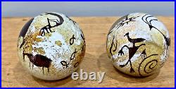 Two Satava Petroglyph Art Glass Paperweights 1993 & 1994 Signed & Dated