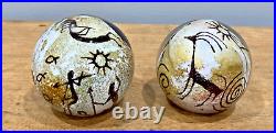 Two Satava Petroglyph Art Glass Paperweights 1993 & 1994 Signed & Dated