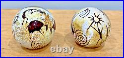 Two Satava Petroglyph Art Glass Paperweights 1993 & 1994 Signed & Dated