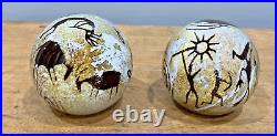 Two Satava Petroglyph Art Glass Paperweights 1993 & 1994 Signed & Dated