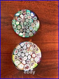 Two Vintage Murano Millefiori Glass Paperweights