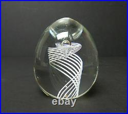 Unusual Steuben Crystal Art Glass White Latticino Swirl Paperweight, Signed