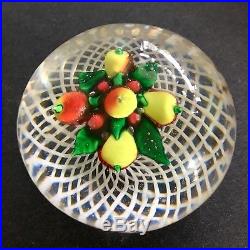 VINTAGE ART GLASS PAPERWEIGHT Fruit Pears/Cherries Latticino MINT