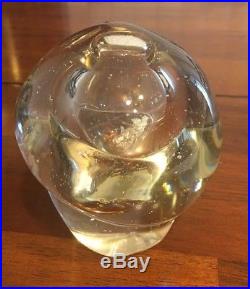 VINTAGE ART GLASS PAPERWEIGHT SIgned QUERANDI With GOLD & SILVER INSIDE Nice