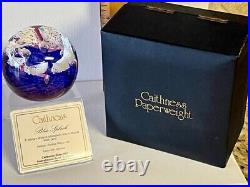 VINTAGE CAITHNESS SCOTLAND GLASS PAPERWEIGHT BLUE SPLASH With BOX WAVES BEACH RARE