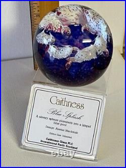 VINTAGE CAITHNESS SCOTLAND GLASS PAPERWEIGHT BLUE SPLASH With BOX WAVES BEACH RARE