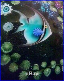 VINTAGE LUNDBERG Studio SIGNED SALAZAR Crystal Art Glass Paperweight Cobalt Fish