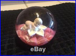 VINTAGE Maude & Bob St Clair Pink Sulfide Glass Sleeping Baby Paperweight 1978