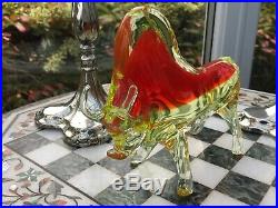 VINTAGE RARE MURANO URANIUM Glass Bull Sommerso Red DESK PAPERWEIGHT collectors