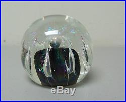 VINTAGE SIGNED CLEAR & IRIDESCENT ART GLASS PAPERWEIGHT, c. 1988