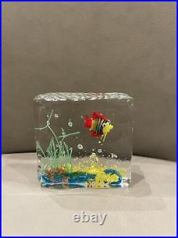 VINTAGE Square Murano FISH AQUARIUM ART Glass 3 X 3 X 1 MCM