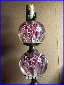 VINTAGE USA ST. CLARE CRANBERRY PINK 3 ball paperweight lamp 3 WAY works