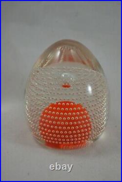 VINTAGE WHITEFRIARS controlled air bubble orange glass paperweight tangerine