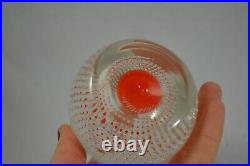 VINTAGE WHITEFRIARS controlled air bubble orange glass paperweight tangerine