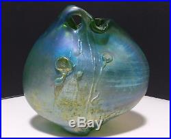 VTG 1976 Signed Art Glass Iridescent organic Paperweight Vase