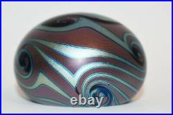 VTG 1986 Signed John Lotton Art Glass Paperweight Purple & Iridescent Swirls