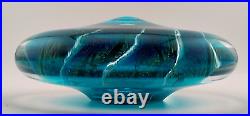 VTG 1996 Maytum Studios Iridescent Blue Disk Art Glass Paperweight Art Glass