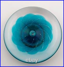 VTG 1996 Maytum Studios Iridescent Blue Disk Art Glass Paperweight Art Glass