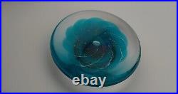 VTG 1996 Maytum Studios Iridescent Blue Disk Art Glass Paperweight Art Glass