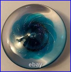 VTG 1996 Maytum Studios Iridescent Blue Disk Art Glass Paperweight Art Glass