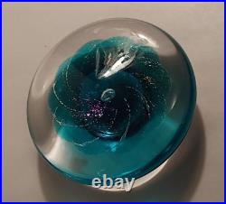 VTG 1996 Maytum Studios Iridescent Blue Disk Art Glass Paperweight Art Glass