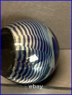 VTG CORREIA Art Glass Paperweight Blue Base Sliver Moon Waves Signed 1984 Rare