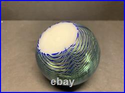 VTG CORREIA Art Glass Paperweight Iridescent Pulled Feather Flower Signed Rare