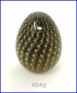 VTG Egg Form Bullicante Glass Paperweight Black W Gold Flecks Signed A. Seguso