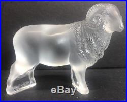 VTG LALIQUE French Clear Crystal Art Glass Ram Sculpture Paperweight Signed