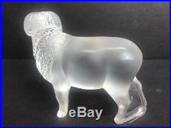 VTG LALIQUE French Clear Crystal Art Glass Ram Sculpture Paperweight Signed