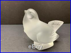VTG Lalique France Frosted Crystal Sparrow Moqueur Figurine Head Up Paperweight