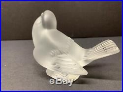 VTG Lalique France Frosted Crystal Sparrow Moqueur Figurine Head Up Paperweight