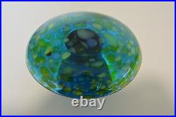 VTG Large 5.5 BLENKO Blue Yellow Green SPOTS Art Glass MUSHROOM Mid Century MCM