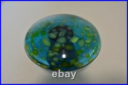 VTG Large 5.5 BLENKO Blue Yellow Green SPOTS Art Glass MUSHROOM Mid Century MCM