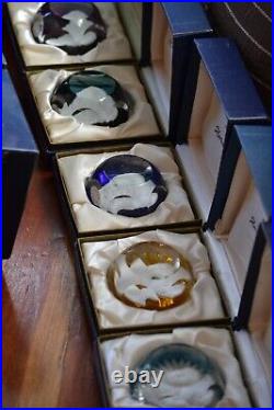 VTG Lot of Unique 9 Baccarat Crystal Cameo Paperweights with box and paper