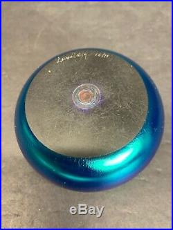 VTG Lundberg Studios Iridescent Art Glass Paperweight Cobalt Blue Moon Star