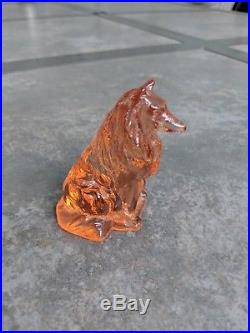 VTG Mosser Glass Collie/Sheltie Figurine Paperweight Rose Pink Dog Statue 3 EXC