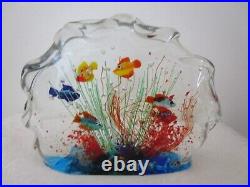 VTG Murano Aquarium Paperweight 6 Fish Multicolor With Bubbles 7 7/8'' chipped