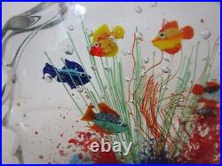 VTG Murano Aquarium Paperweight 6 Fish Multicolor With Bubbles 7 7/8'' chipped