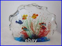 VTG Murano Aquarium Paperweight 6 Fish Multicolor With Bubbles 7 7/8'' chipped