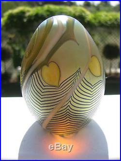 VTG. ORIENT AND FLUME GOLDEN EGG PAPERWEIGHT Yellow Hearts, Pulled Feather, 1977