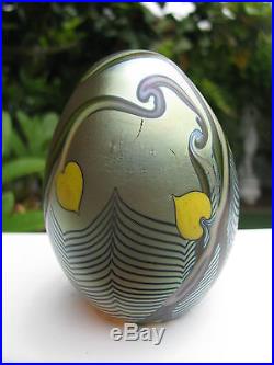 VTG. ORIENT AND FLUME GOLDEN EGG PAPERWEIGHT Yellow Hearts, Pulled Feather, 1977