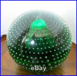 VTG PAIRPOINT Art Glass CONTROLLED BUBBLE Crystal 2.5 PAPERWEIGHT Green RARE