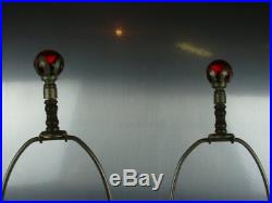 VTG Pair Large St. Clair Art Glass Paperweight Lamps Ruby Red Trumpet Flowers