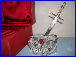 VTG STEUBEN Glass EXCALIBUR 18K GOLD Sword SILVER Crystal Paperweight Red Box