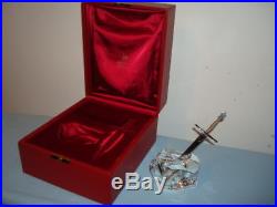 VTG STEUBEN Glass EXCALIBUR 18K GOLD Sword SILVER Crystal Paperweight Red Box
