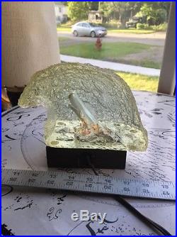 VTG Signed AGUSTIN Art Glass Acrylic Sculpture Paperweight Whale Ocean WAVE Lamp