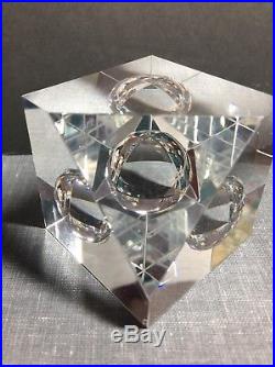 VTG Steuben Art Glass Crystal Orb Cube #8401 Paperweight Modernist Sculpture