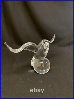 VTG Steuben Clear Glass Eagle Sitting On Globe Art Glass Paperweight
